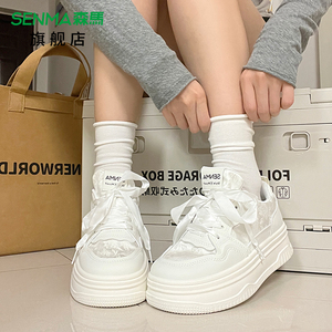 森马女鞋国风刺绣厚底小白鞋女款2026新款夏季透气运动增高板鞋子