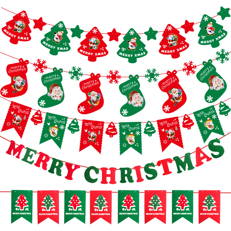 圣诞拉旗毛毡拉花圣诞节装饰品场景布置吊饰商场门店装扮雪人挂饰