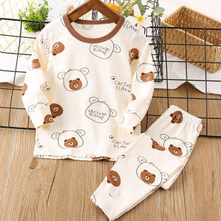 婴幼儿宝宝保暖内衣纯棉 全棉莱卡男女小童棉毛衫 儿童秋衣秋裤 套装