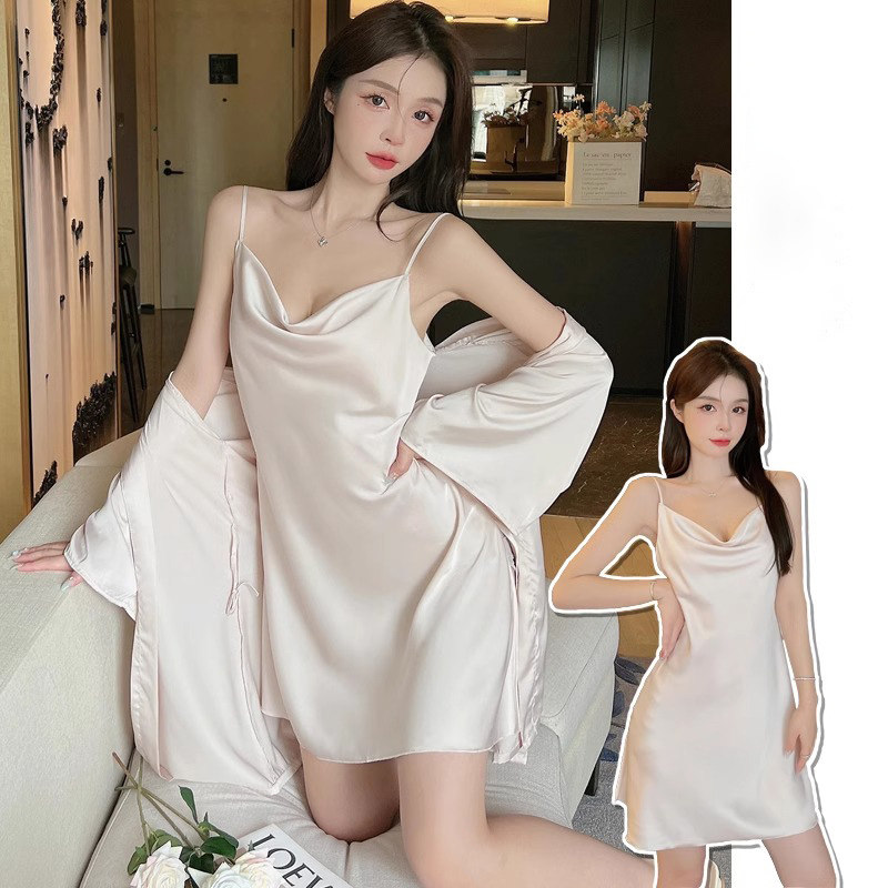 性感睡衣女夏季新款吊带睡裙冰丝荡领开叉新娘结婚夏天家居服裙子
