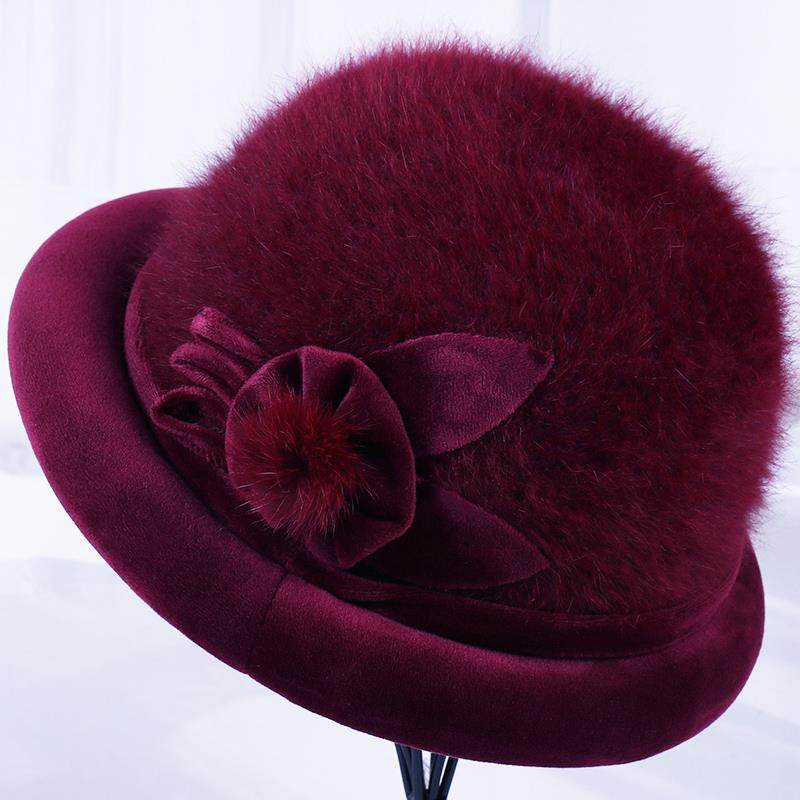 中老年人帽子女秋冬天兔毛礼帽加绒加厚保暖奶奶棉帽冬季妈妈盆帽