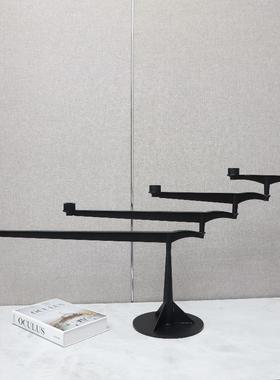 现代创意金属黑色旋转大烛台摆件样板房客厅餐厅桌面装饰品工艺品