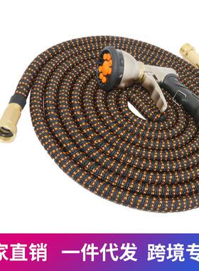 新款黑橙双色高压洗车水枪清洁工具花园灌溉三倍伸缩水管黑色橙色