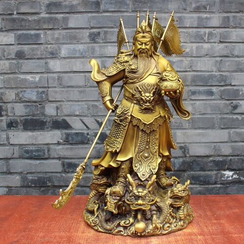 热销宇卓铜器纯铜九n龙关公黄铜九龙关公武财神立刀关公工艺品摆