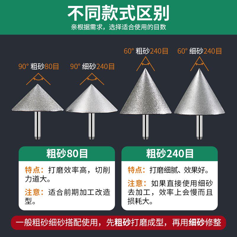 热销电动电镀金刚石倒角器u砂轮锥形打磨头90度直角玻璃金属开孔