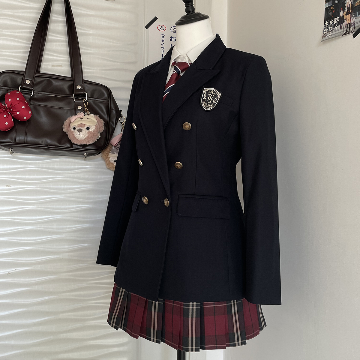 冬凛高学院双排扣校供收腰西装