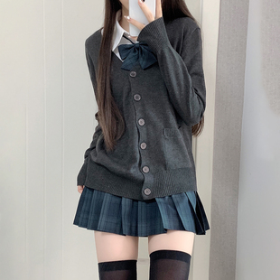 外套女 长袖 JK制服早秋日系学院风外搭宽松纯色毛衣针织开衫 薄款