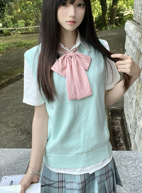 原创正版jk制服日系校供感套头马甲背心衬衫格裙叠穿女学院风套装