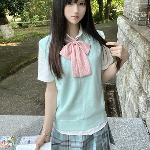 原创正版jk制服日系校供感套头马甲背心衬衫格裙叠穿女学院风套装