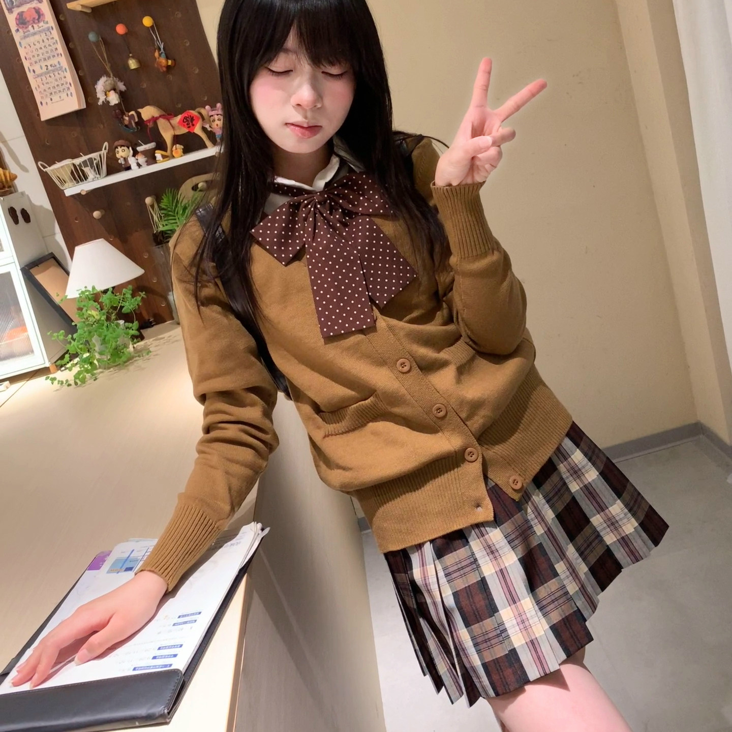 【晚枫】原创jk制服格裙秋冬学院风棕色半身裙女学生百搭校供短裙