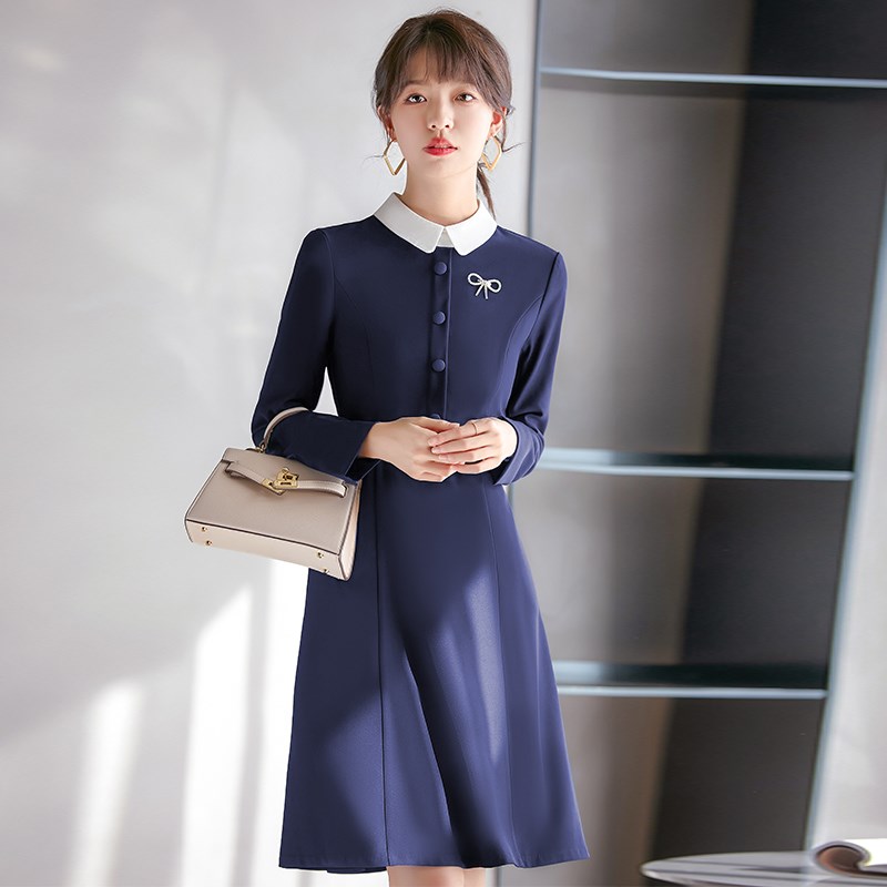 新品教师a工作服连衣裙女园服新款娃娃领幼儿园老师行政气质职业