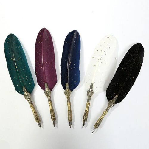 极速Sprinkle Gold Luxury Vintage FeatherK Quill Dip Calligra