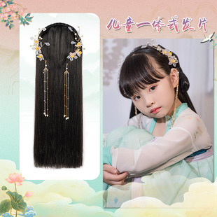 极速儿童古装汉服一体式发箍假发片古风女童头饰古U装小兰花同款
