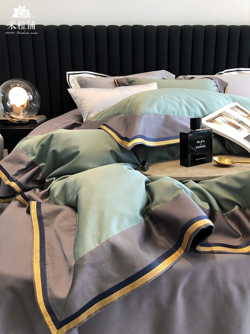 极速高端现代拼色轻l奢100s长绒棉四件套全棉纯棉双人被套简约床
