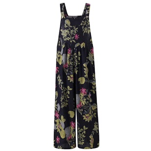 极速Backcless Leaf Floral Print Square Neck Playsuits Overal