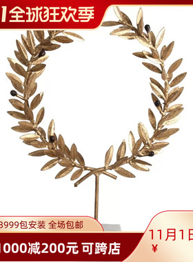 极速复古金箔麦穗大理石底座艺术品摆件创意家居客U厅书房办公室