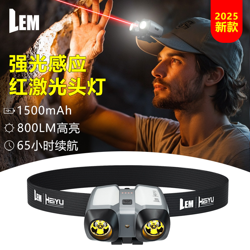 LEM外星人头灯钓鱼专用强光超亮超长续航感应帽夹灯头戴式照明灯