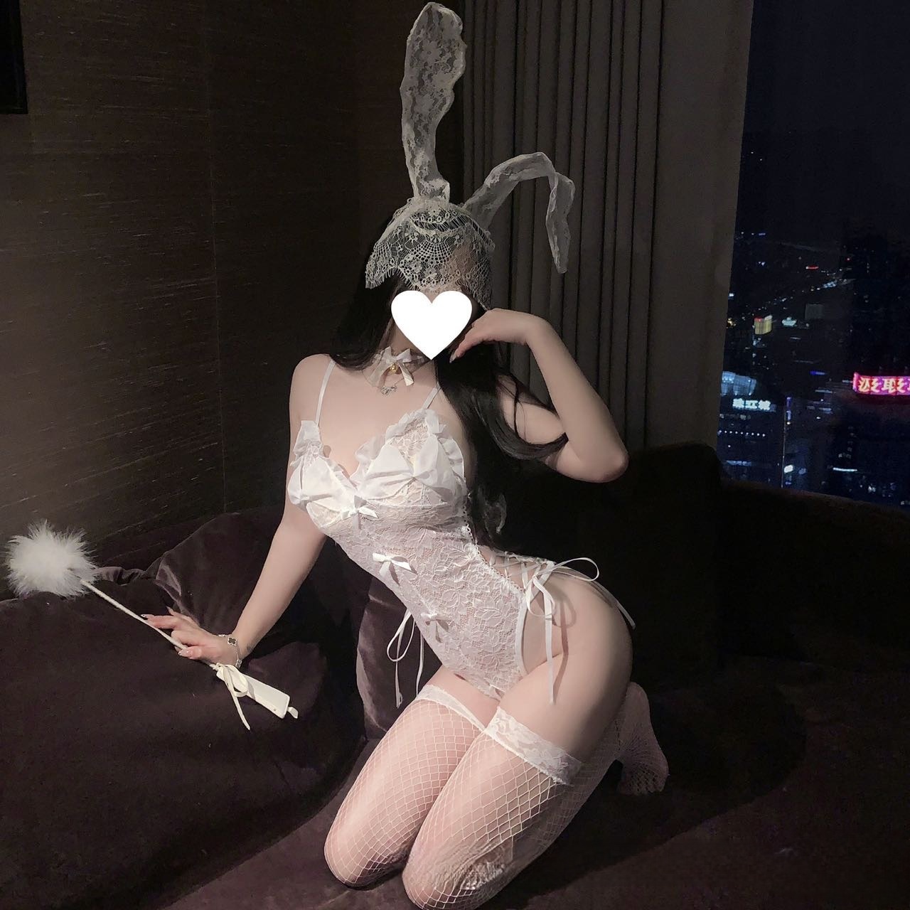 性感纯欲风蕾丝透视连体衣女可爱女仆制服气质收腰包臀裙兔女郎