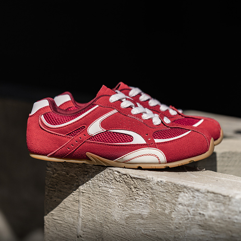 MRA红色赛车鞋男女款夏季透气网面德训鞋平底休闲板鞋复古潮鞋子