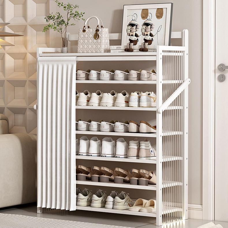 亚克力带门帘折叠鞋架免安装入户收纳鞋柜多层防尘鞋子置物架