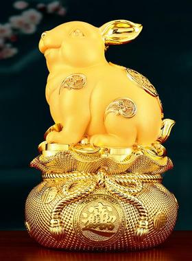 兔年摆件玉兔兔子存储钱罐客厅办公室桌面装饰摆件树脂工艺品