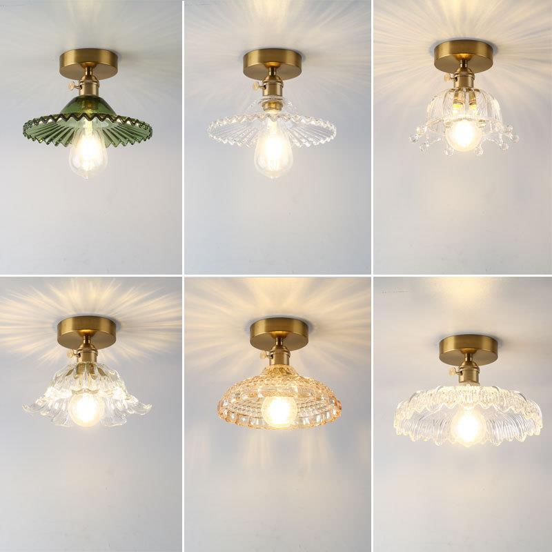 日式简约阳台吸顶灯北欧极简走廊过道衣帽间黄铜玻璃入户玄关灯