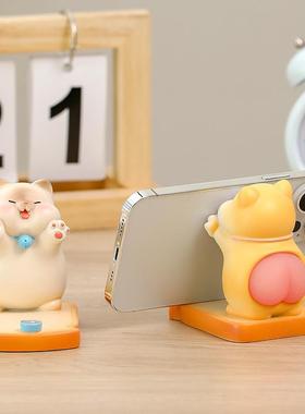 可爱猫扑食手机支架办公室解压桌面小摆件新款猫咪追剧平板手机架