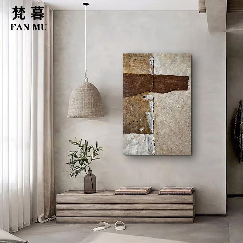 现货速发纯手绘油画侘寂风抽象肌理画玄关客厅卧室简约家居装饰挂