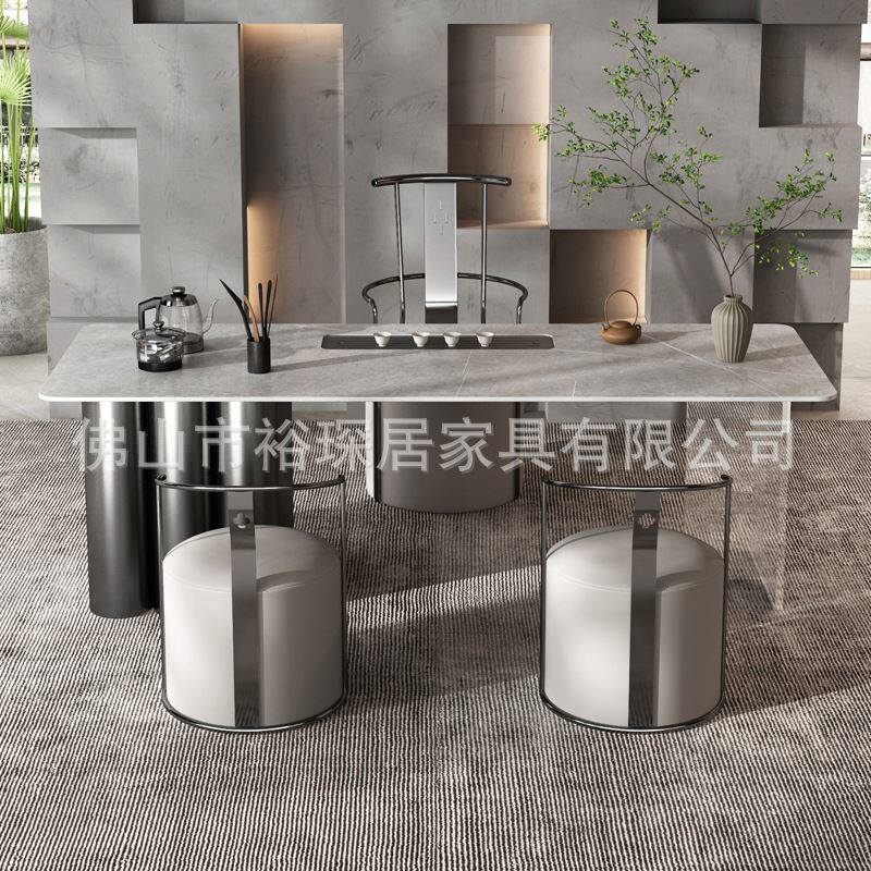 现货速发轻奢岩板茶台办公室简约茶桌椅组合一体接待室高端别墅大