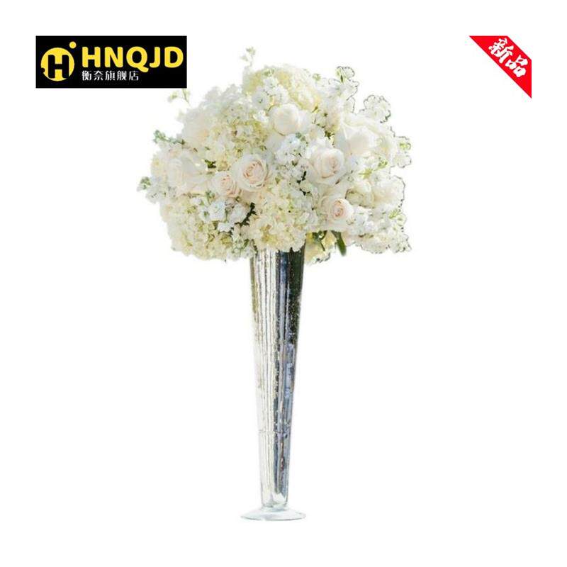 现货速发婚庆透明玻璃花瓶酒店桌花路引高脚杯创意羽毛花瓶软装道