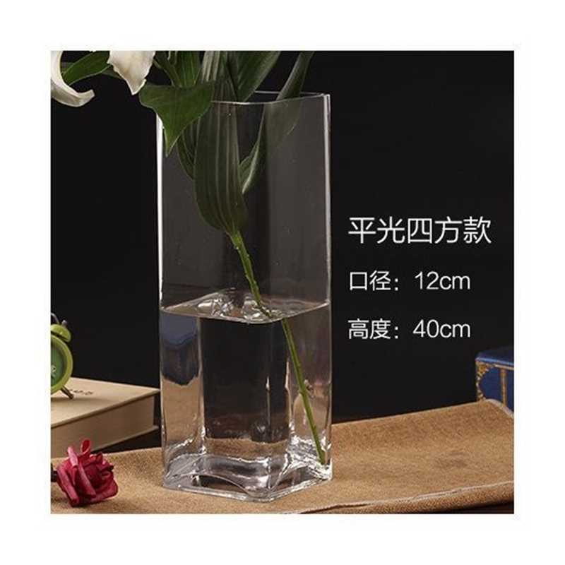 现货速发水晶玻璃透明大号花器百合富贵竹落地花瓶四方直筒插花摆