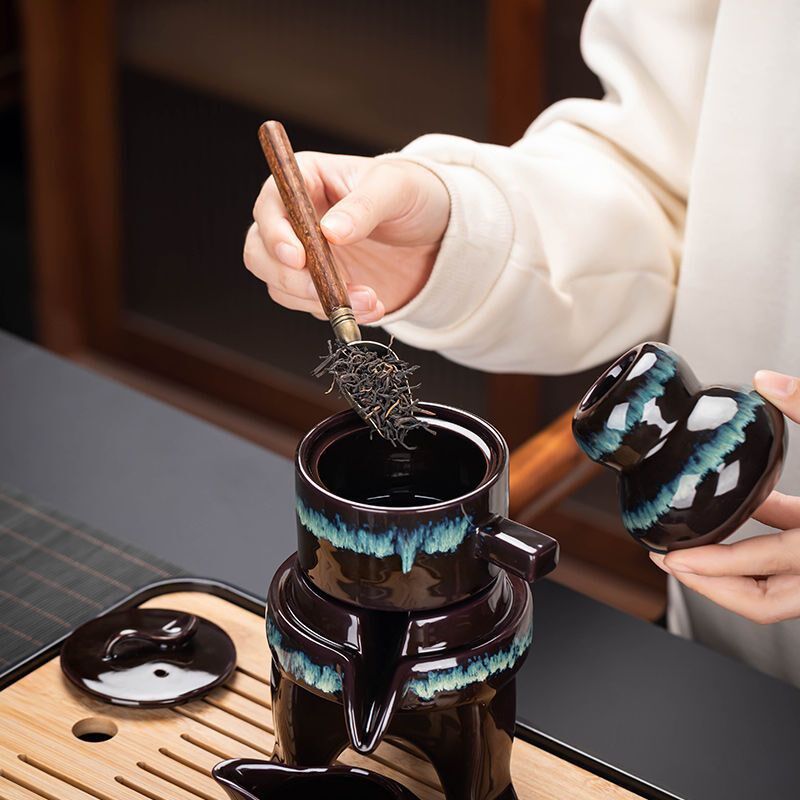 现货速发窑变全半自动茶具套装家用懒人石磨泡茶壶整套陶瓷功夫茶