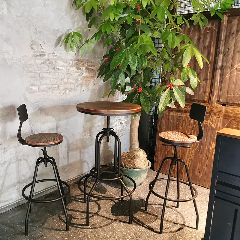 速发铁艺实木台吧桌家用简约圆桌休闲奶茶吧咖啡厅复古高脚桌酒店