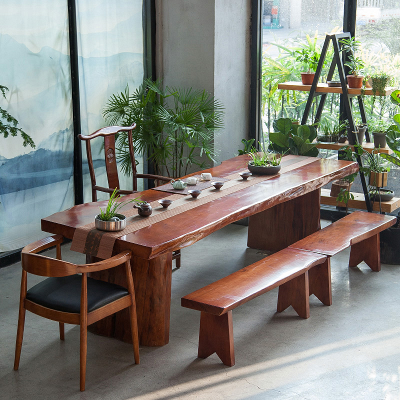 速发办公室实木茶桌功餐厅客厅餐桌家板椅夫茶桌大具喝茶桌椅组合