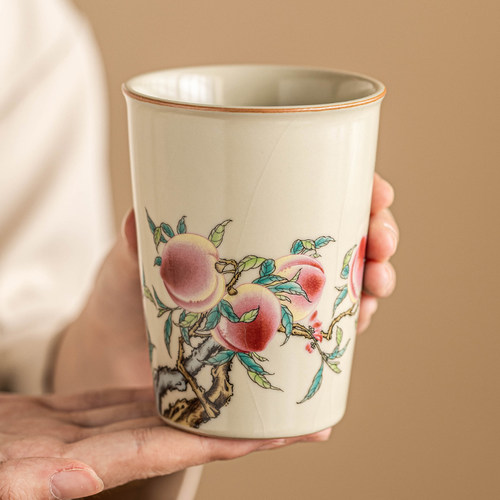 速发优格汝窑陶瓷可杯乐大容量高档主人杯茶式喝中杯子开片可养品