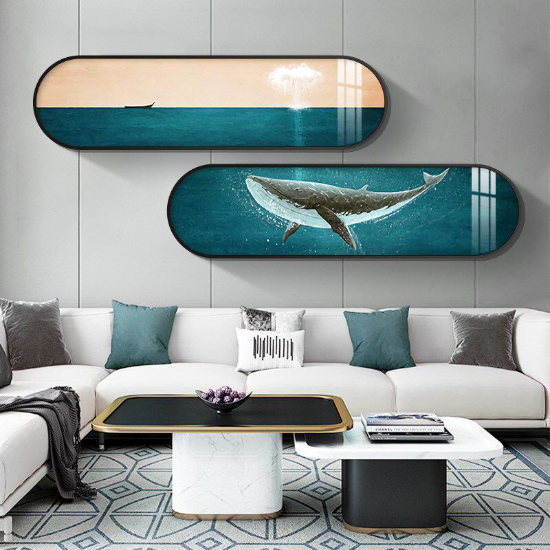 速发简约画厅装饰画横幅沙发背景墙双联卧客大尺寸横幅挂室床头画