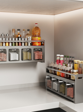 速发厨房调料置物装免打孔壁挂多房能调味品组合套架调料盒罐厨功