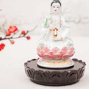 速发实木圆形莲勒弥花佛像底托观音菩萨底座台香炉摆件供奉佛底座