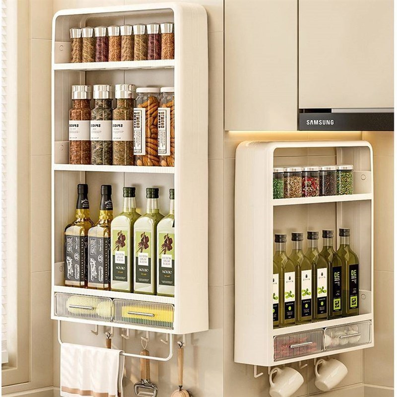 速发厨房能打孔置物架生挂式卫壁间化妆品储物架子多功免防尘防潮