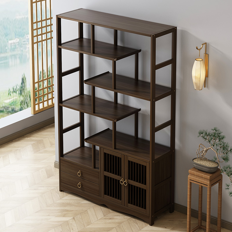 速发博古架新中式茶酒置物架实叶展示柜室柜客厅隔间非茶木多宝阁