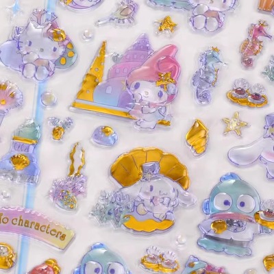 三丽鸥烫金水晶立体3d浮雕贴纸儿童hellokitty美乐蒂玉桂狗粘贴画