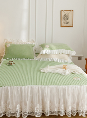 极速冬季加厚牛奶绒床裙罩单件2A022新款珊瑚绒防滑床单被套保暖