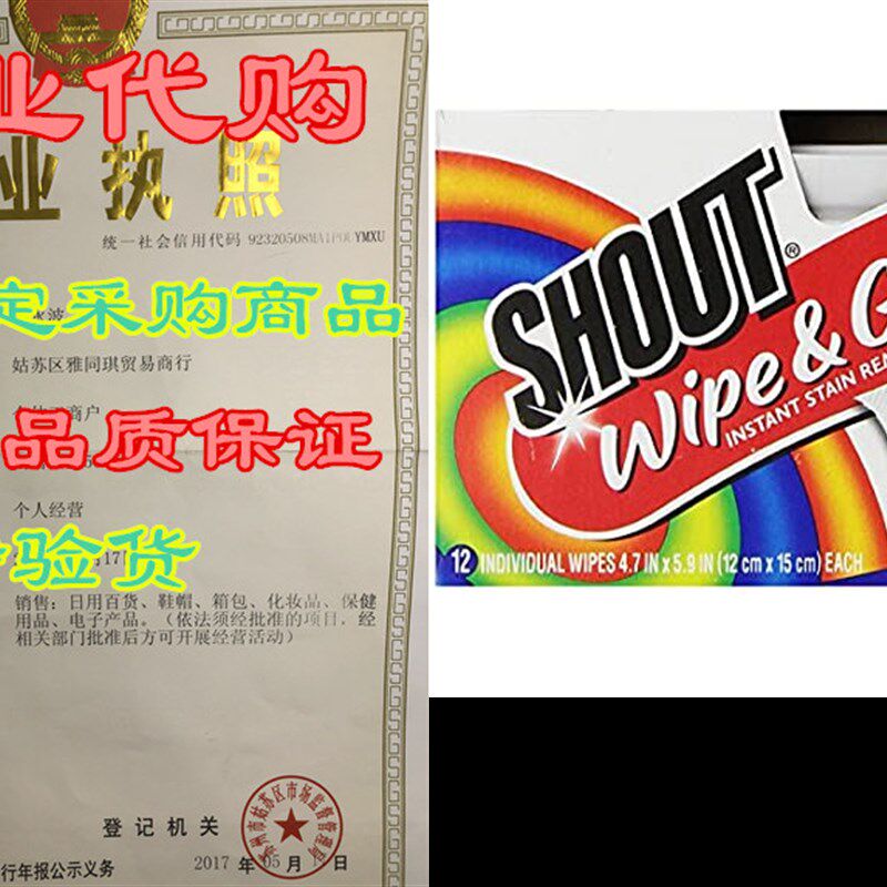 极速Shout Wigpe and Go Instant Stain Remover, for On-the-Go