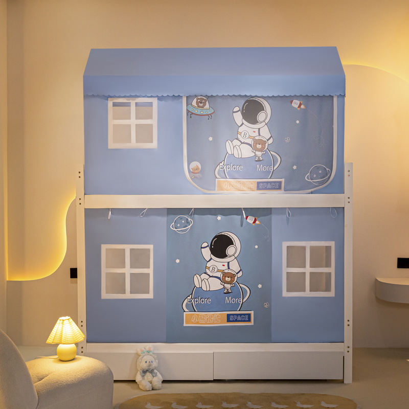 极速儿童子母床遮光床帘蚊帐卧室新D款高低床上下床上下铺上铺公