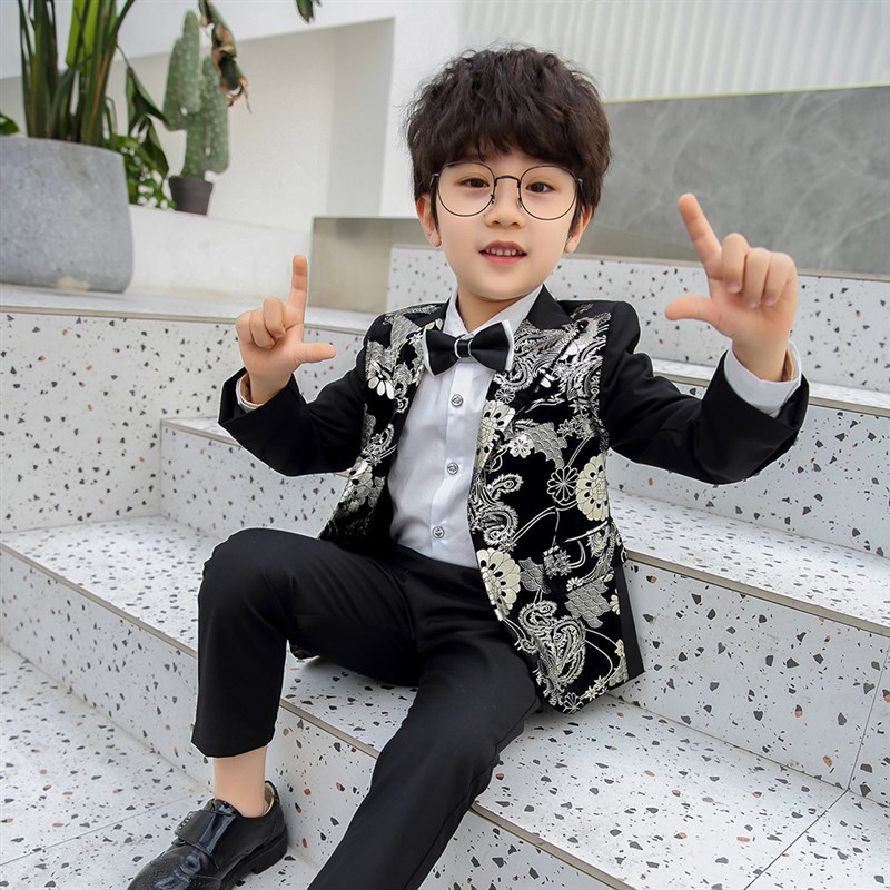 极速男童小西装i秋季新款儿童印花西服烫金演出表演花童礼服