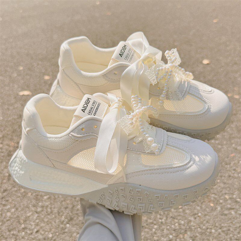 极速夏季透气女鞋小白鞋女厚底德训鞋百搭配裙子S的鞋子网面休闲