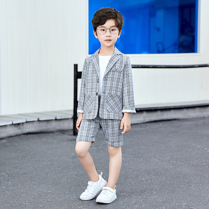 极速男童礼服套装j夏儿童格子小西装两件套周岁礼服六一儿童演出