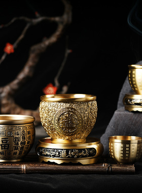 新品五台纯黄铜米缸百福缸百福杯聚宝盆招财杯转运办公.家居装饰