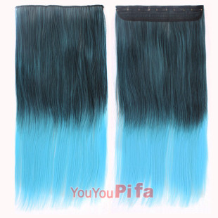 极速挑染假发片女一片式仿真无痕渐变彩色蓝色深红接发.大波浪长