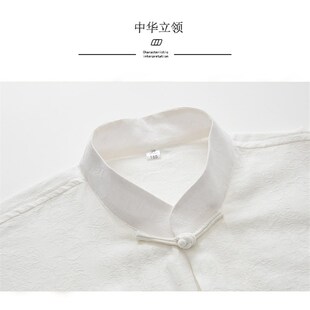 新品亚麻中老年短袖唐装男式衬衫中国风复古O盘扣居士汉服爸爸半